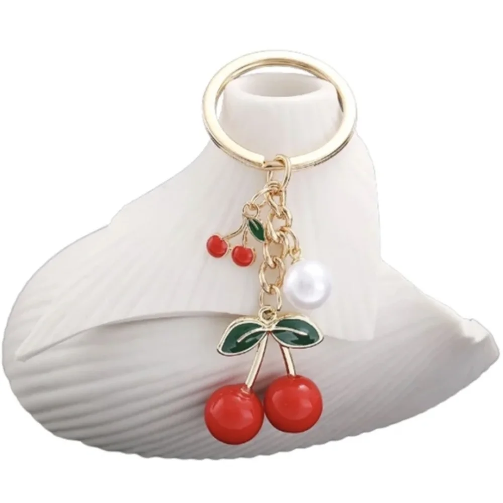 Cherry Keychain with Gold Accents